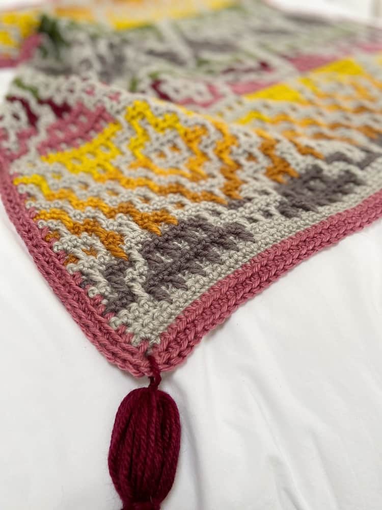 wander mosaic crochet blanket with big tassel