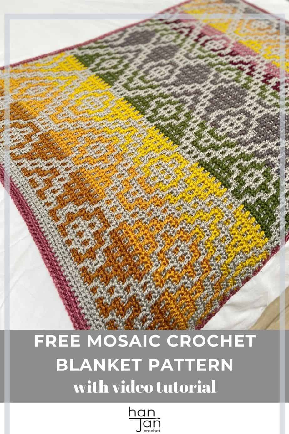 mosaic crochet blanket pattern laid on bed