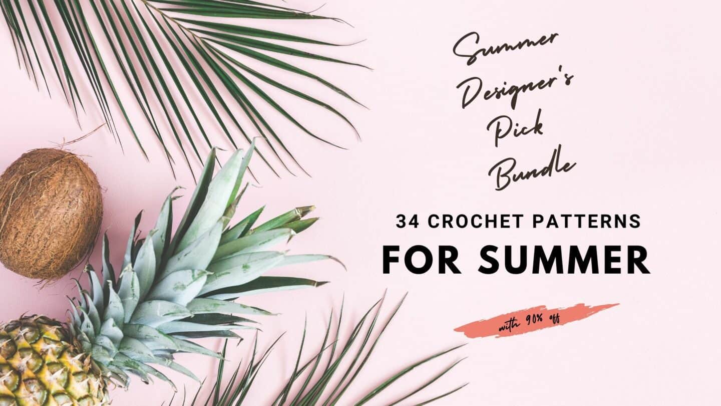 graphic showing Summer Designer's Pick Bundle 34 crochet patterns for summer