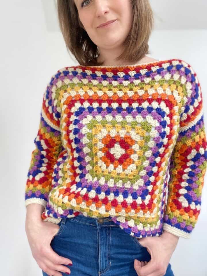 Rainbow Granny Square Sweater - Free Beginner Crochet Pattern | HanJan ...