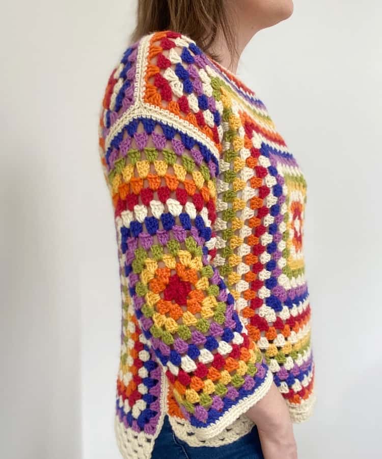 Rainbow Granny Square Sweater Free Beginner Crochet Pattern HanJan Crochet