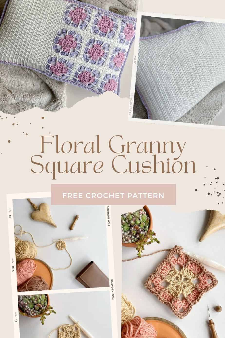 floral granny square cushion pattern tutorial images