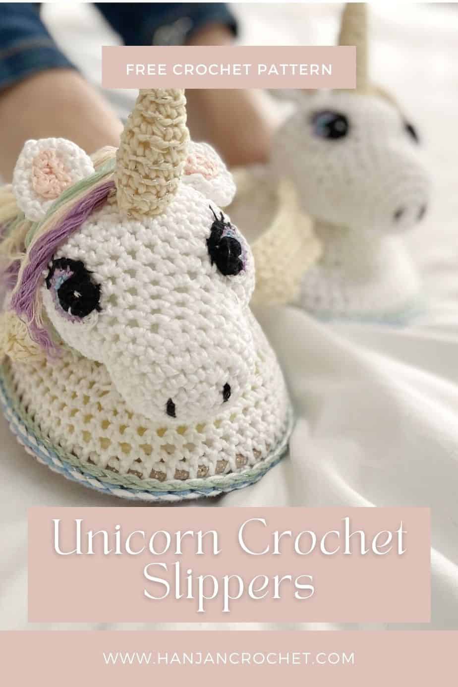 Cute unicorn slippers crochet pattern pin 1
