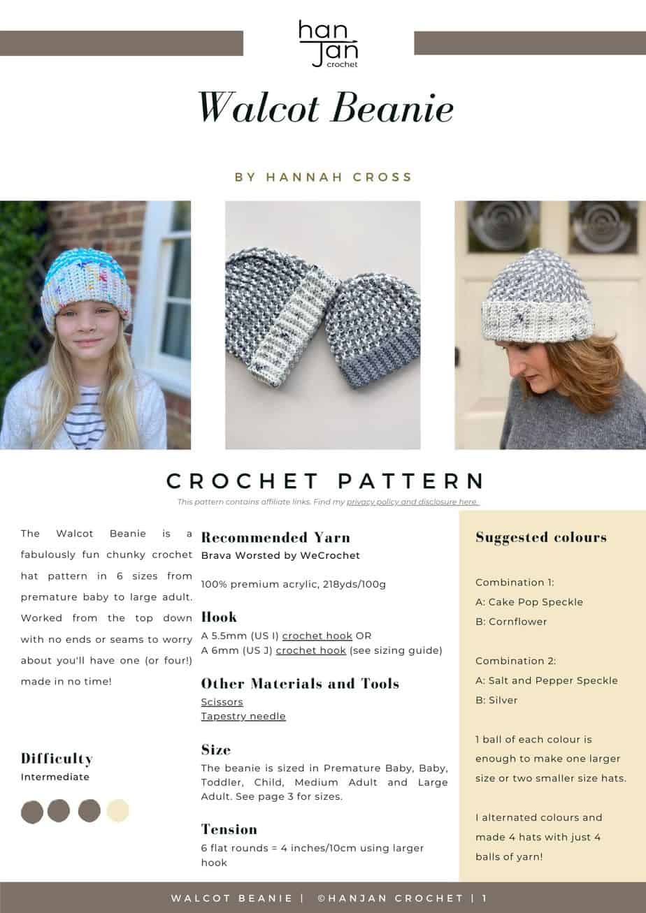 Walcot Beanie - Seamless, Chunky Crochet Hat Pattern | HanJan Crochet