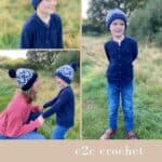 family wearing corner to corner crochet hats
