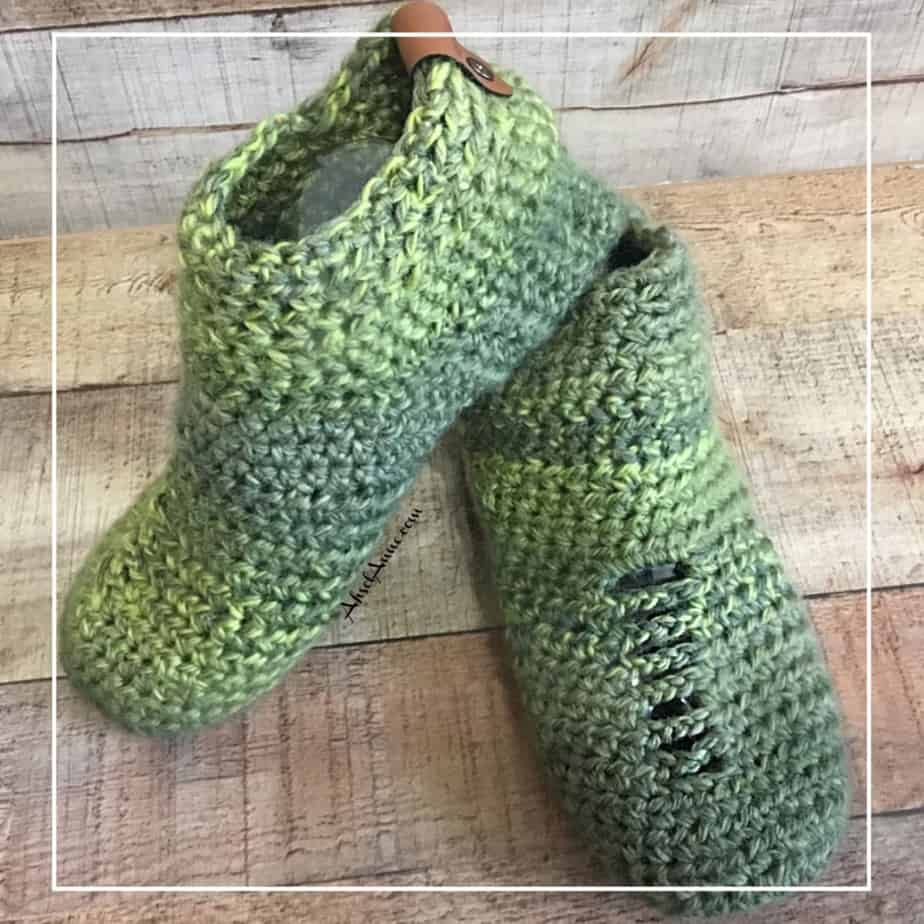Green crochet booties.
