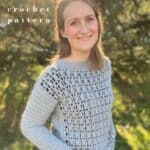 woman wearing grey textured crochet sweater