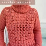 woman wearing turtle neck crochet jumper