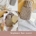 crochet hot water bottle in fluffy yarn