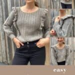 woman wearing ruffle stitch crochet jumper