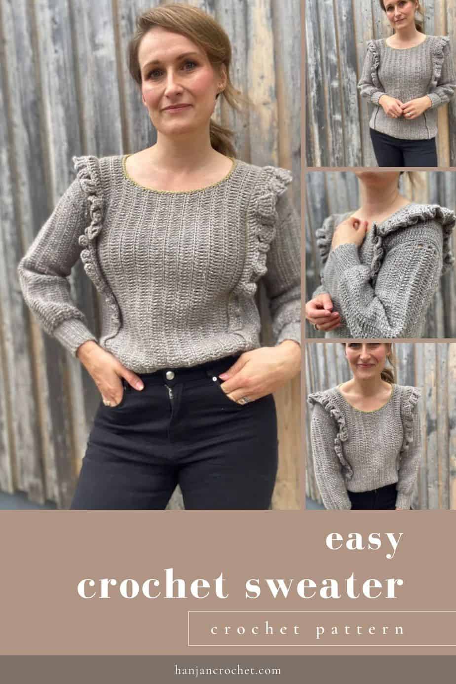 woman wearing ruffle stitch crochet jumper