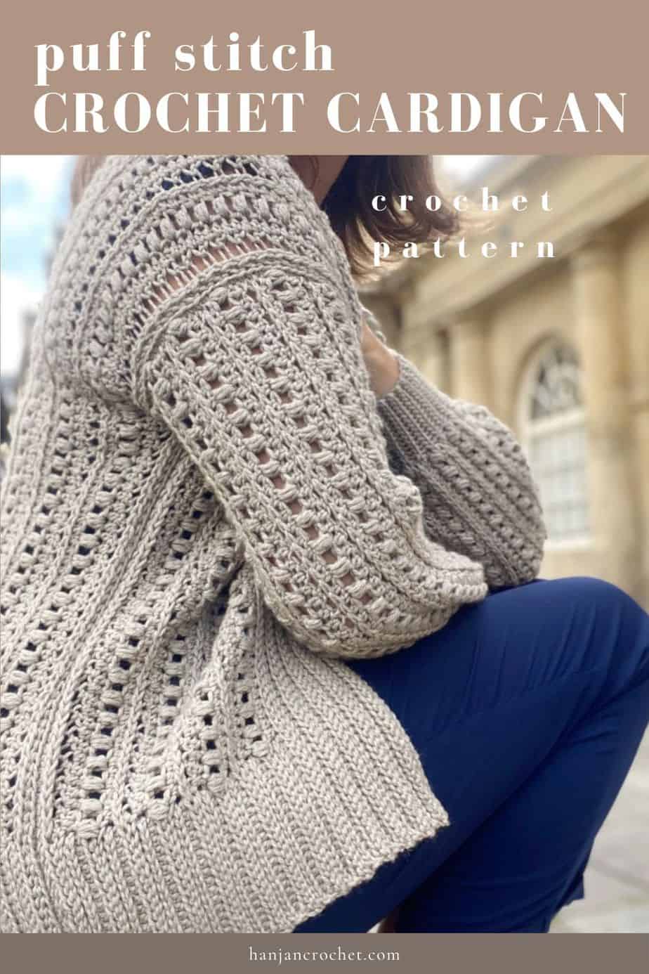 side view of puff stitch crochet cardigan pattern