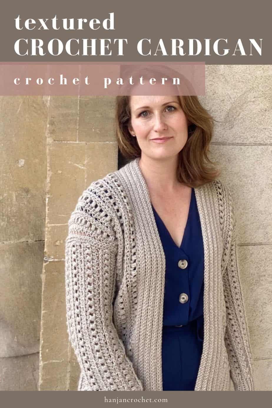 puff stitch crochet cardigan with deep rib collar