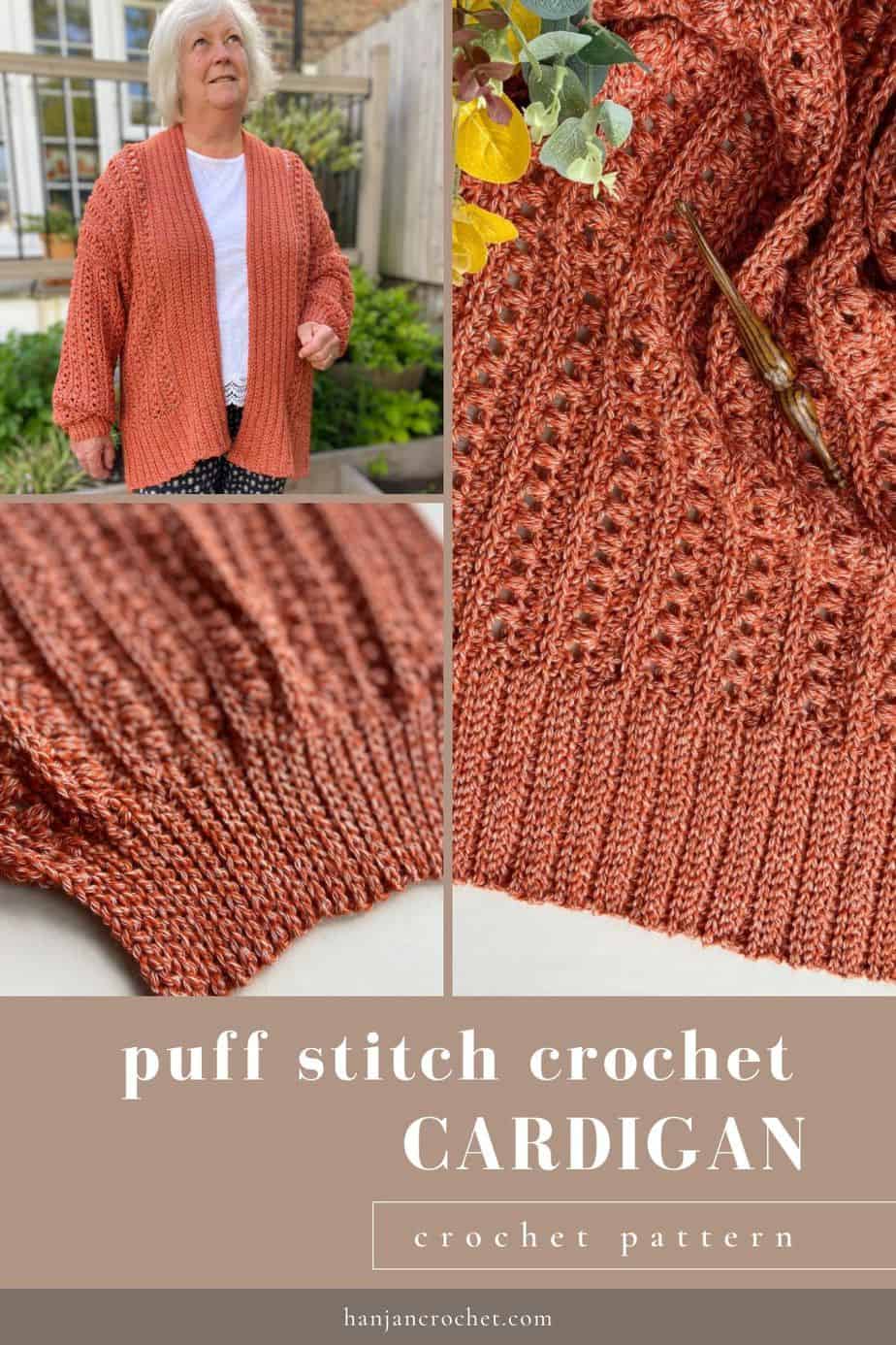 puff stitch crochet cardigan pattern in spice colour