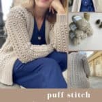 puff stitch crochet cardigan pattern in natural colour