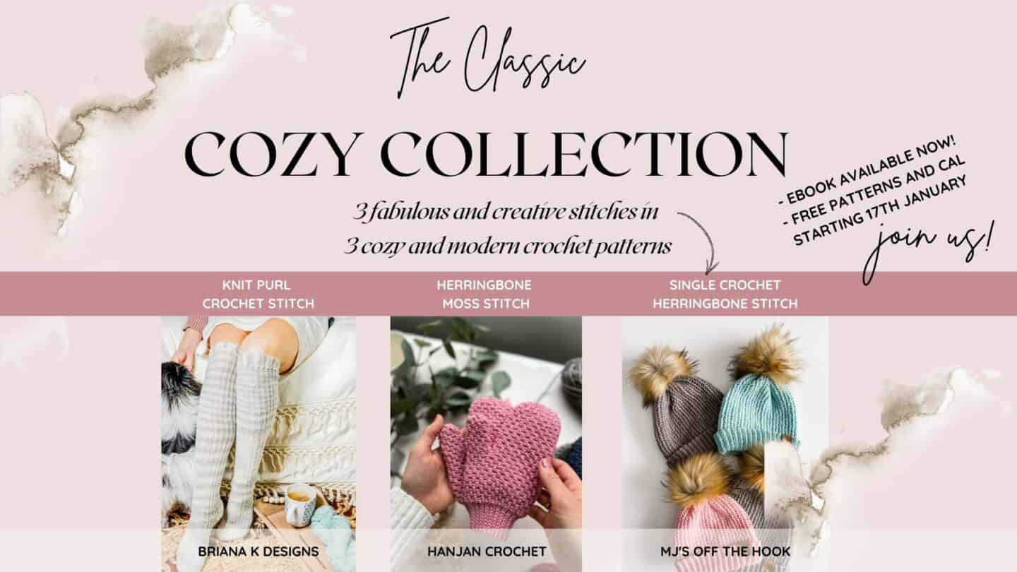 cozy crochet collection ebook information showing crochet socks, mittens and hats