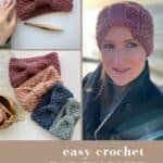 three images of easy crochet ear warmer pattern