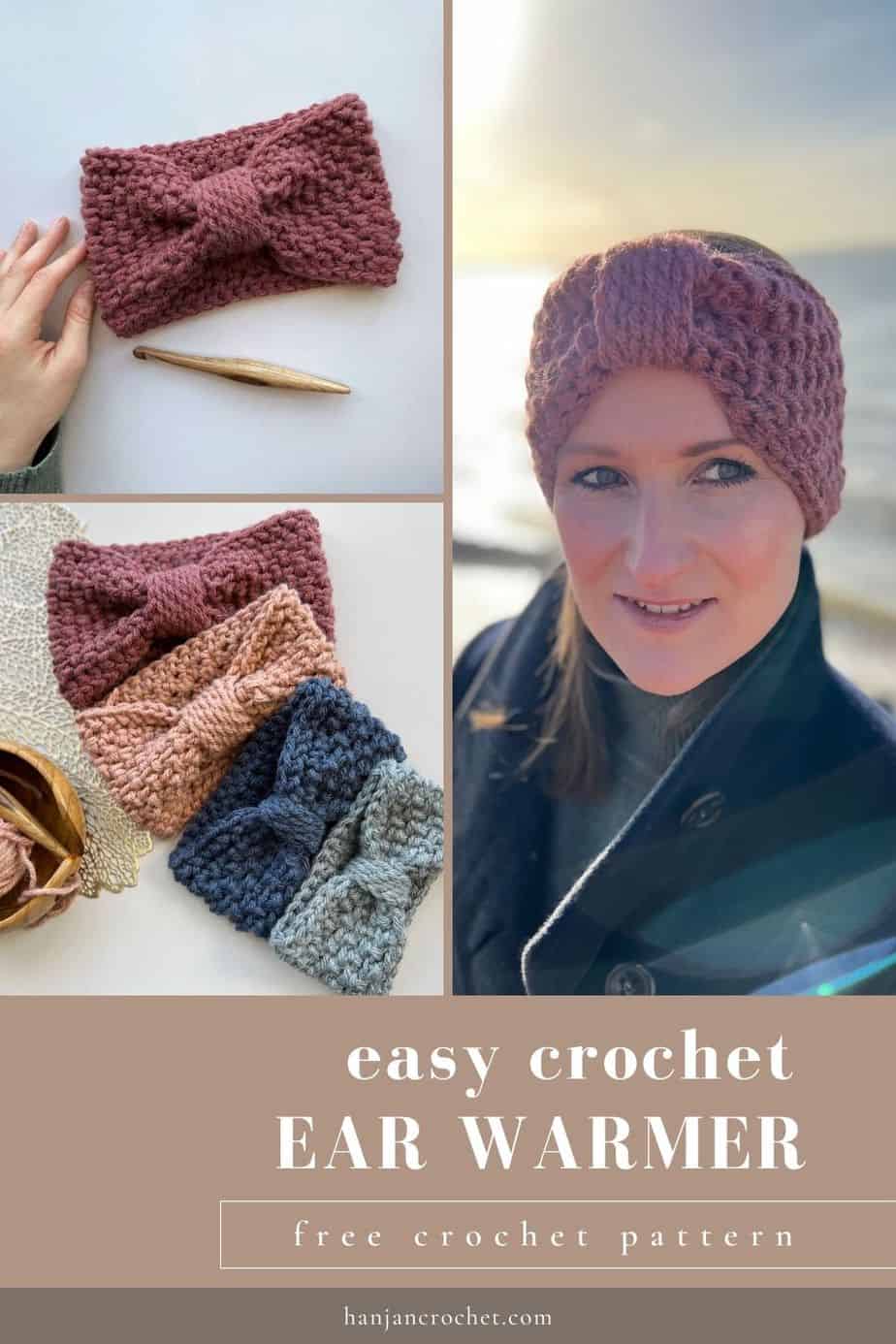 three images of easy crochet ear warmer pattern