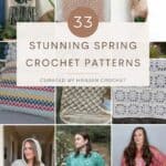 Collage of various crochet projects, including bags, wall hangings, and garments. Text: "33 Stunning Spring Crochet Patterns Curated by Hanjan Crochet." Dive into a world of creativity with these vibrant and fresh spring crochet patterns designed to inspire your next project.