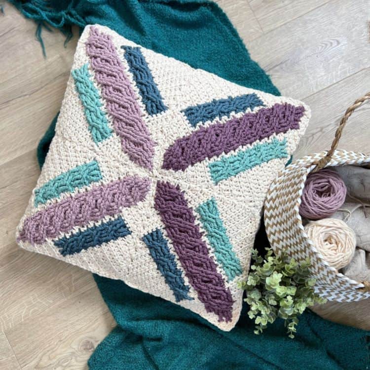 Cross Cable Crochet Pillow Pattern (modern, boho and just 8 squares)