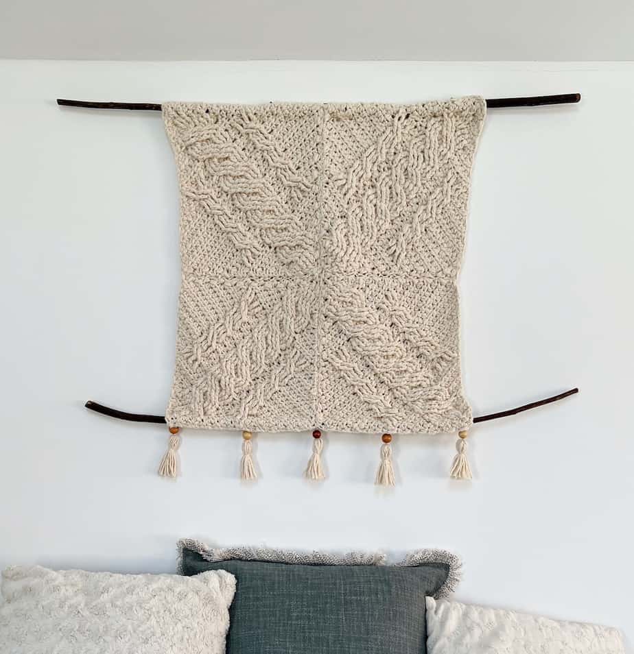 Modern Crochet Wall Hanging (made from 4 cable squares)