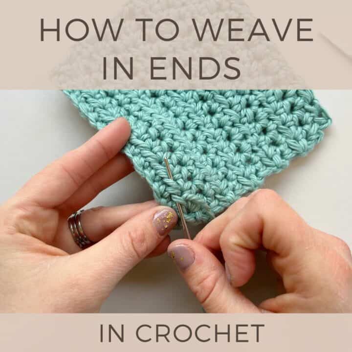 image showing person weaving in an end of yarn in crochet