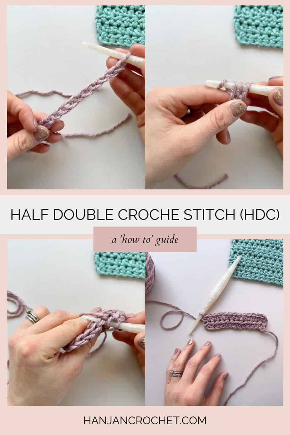 image showing steps of a half double crochet stitch