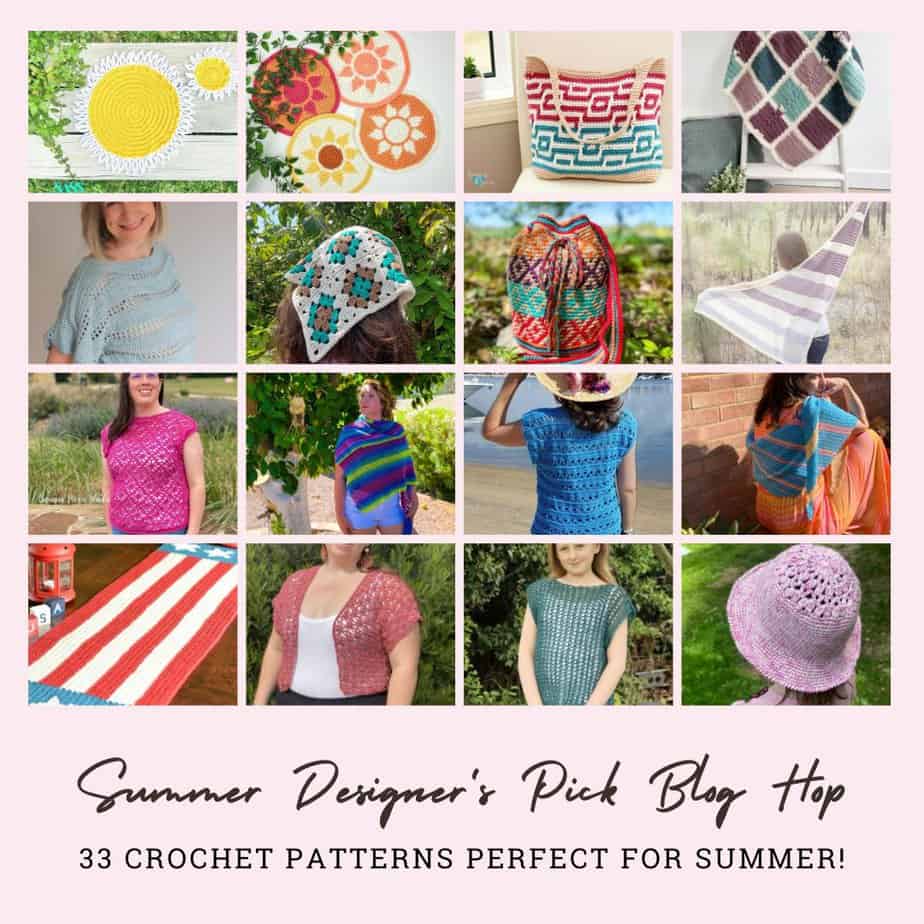 16 images of summer crochet patterns.