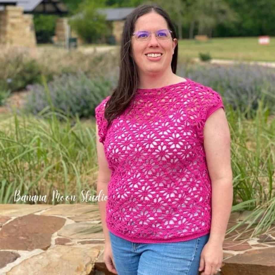 pink spider stitch crochet top pattern