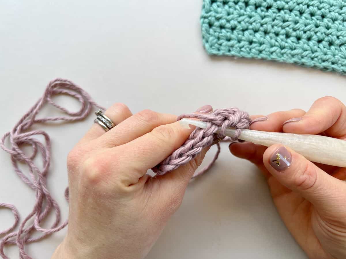 hdc crochet stitch insert through front and back loops of stitch 