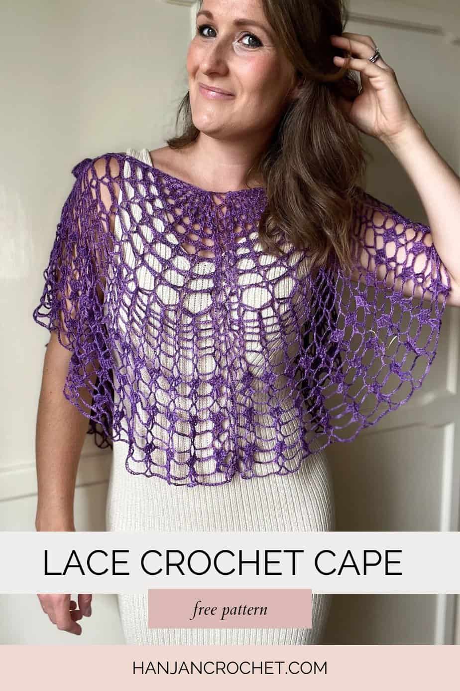 Woman wearing purple lace crochet summer top pattern