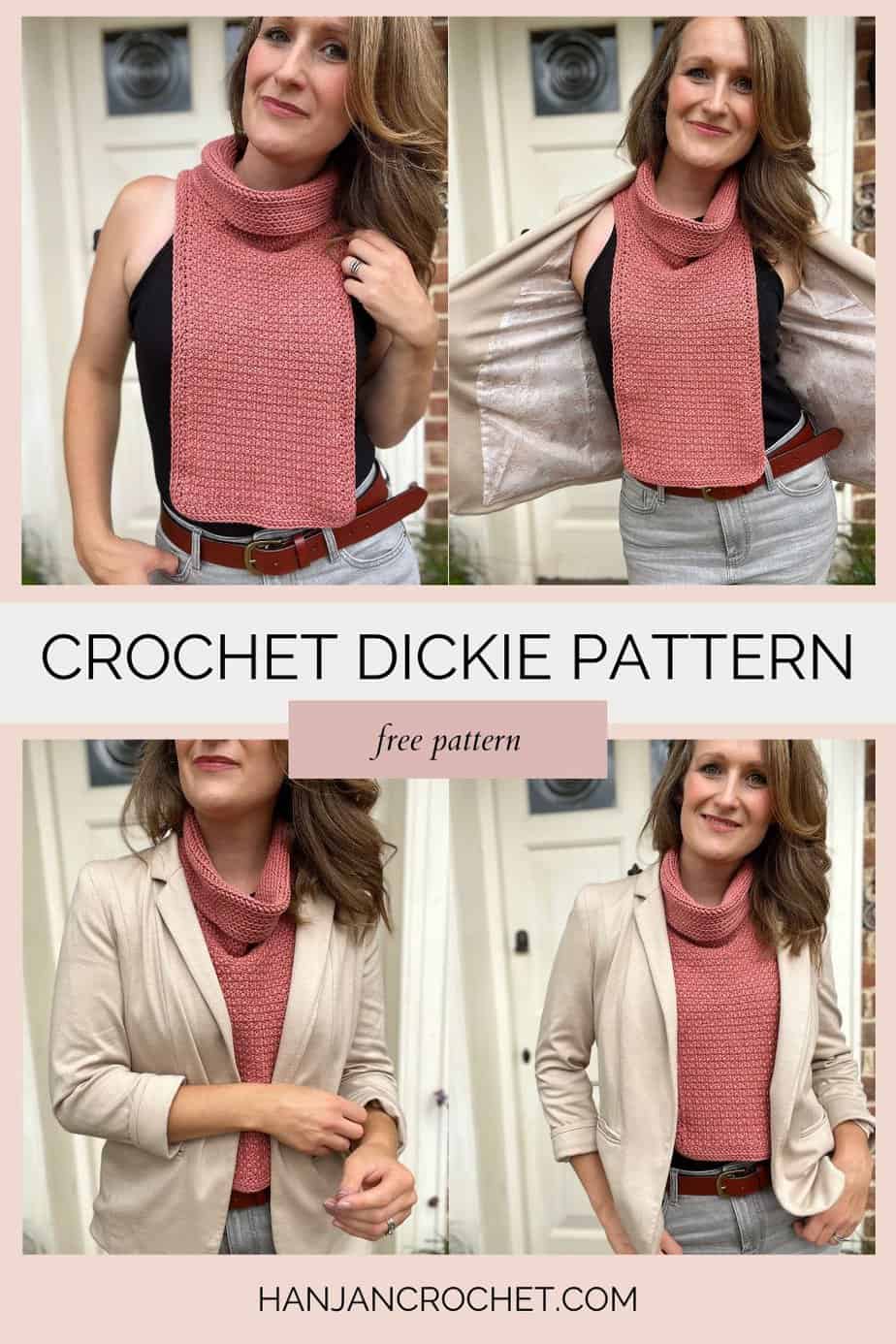Four images of crochet dickie pattern.