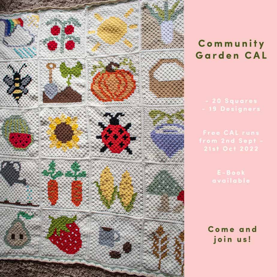 C2C crochet afghan pattern with a garden theme.