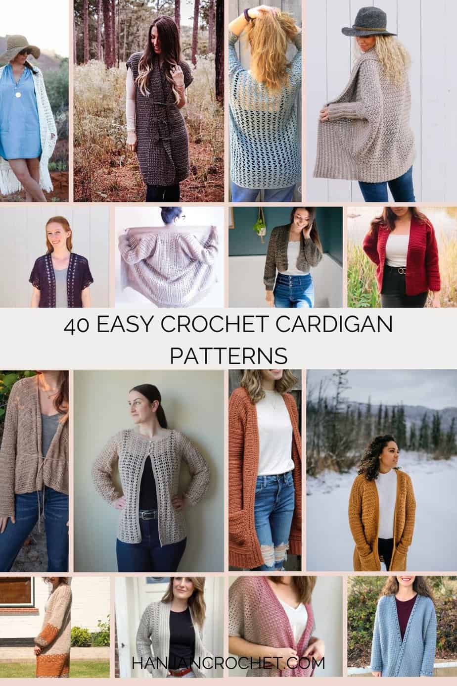 Image showing a selection of different crochet cardigan patterns for beginners.