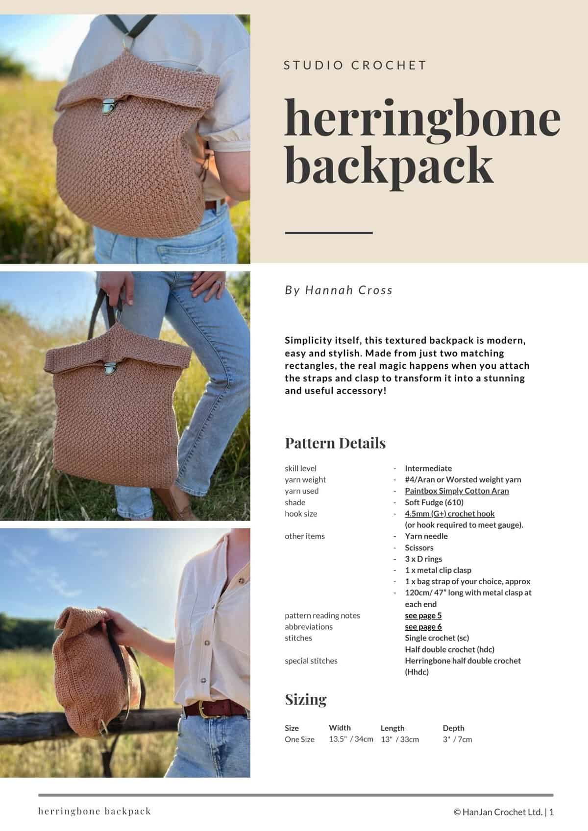 Herringbone Backpack PDF Crochet Pattern - HanJan Crochet