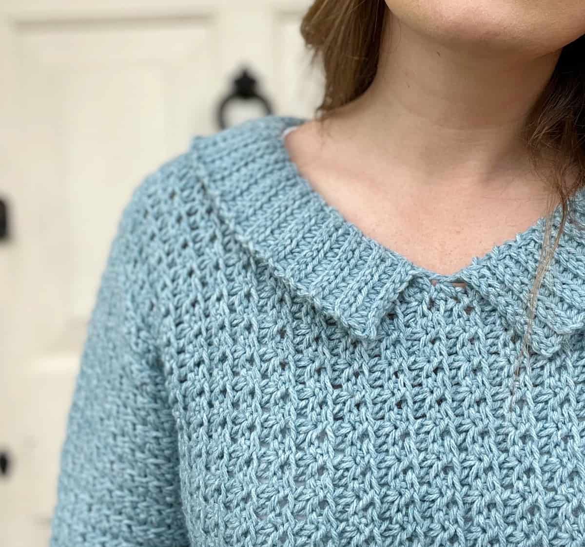 V neck crochet sweater pattern with collar.