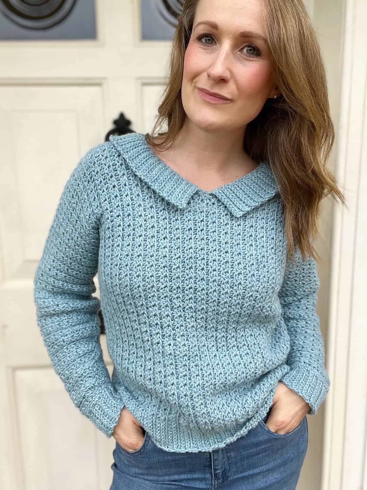 Easy one piece crochet sweater pattern.