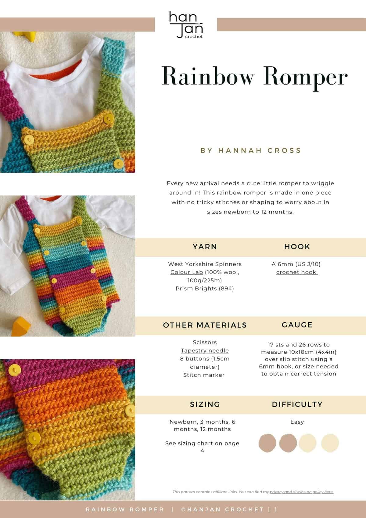 Rainbow Baby Romper Pattern