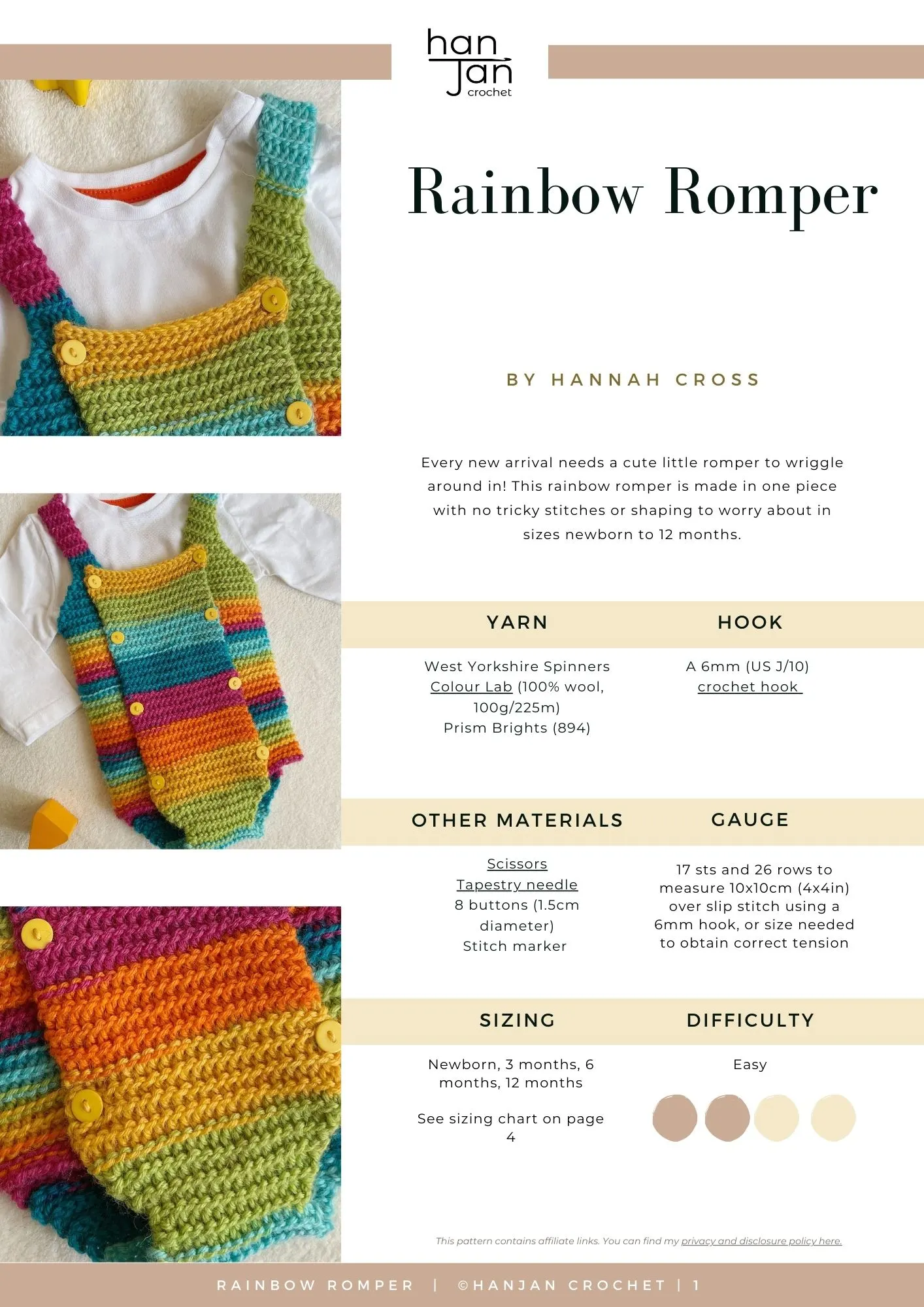 Rainbow Baby Romper Pattern