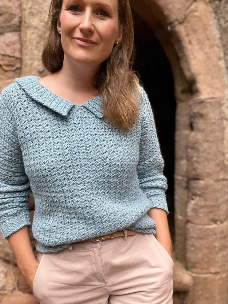 V Neck Crochet Sweater Pattern with Collar HanJan Crochet