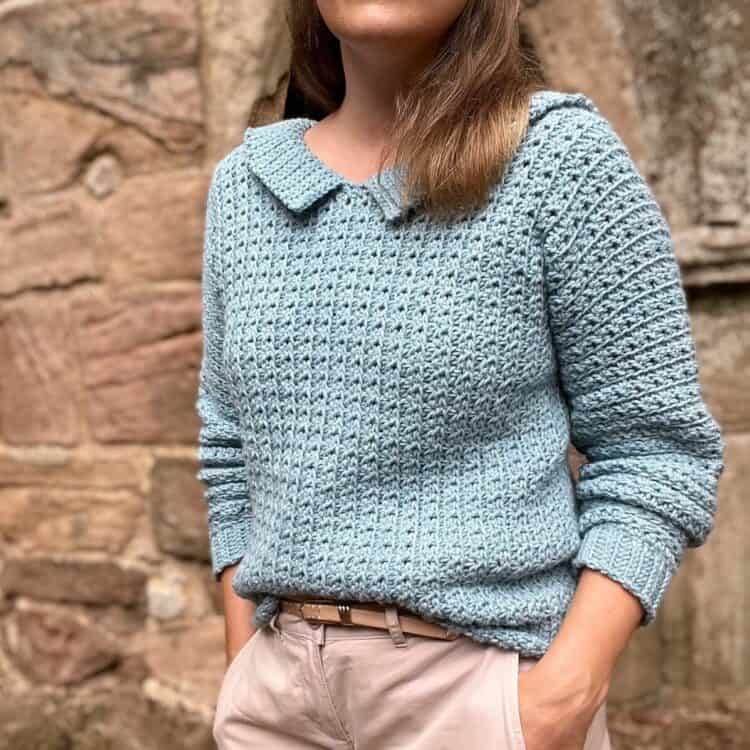 V Neck Crochet Sweater Pattern with Collar