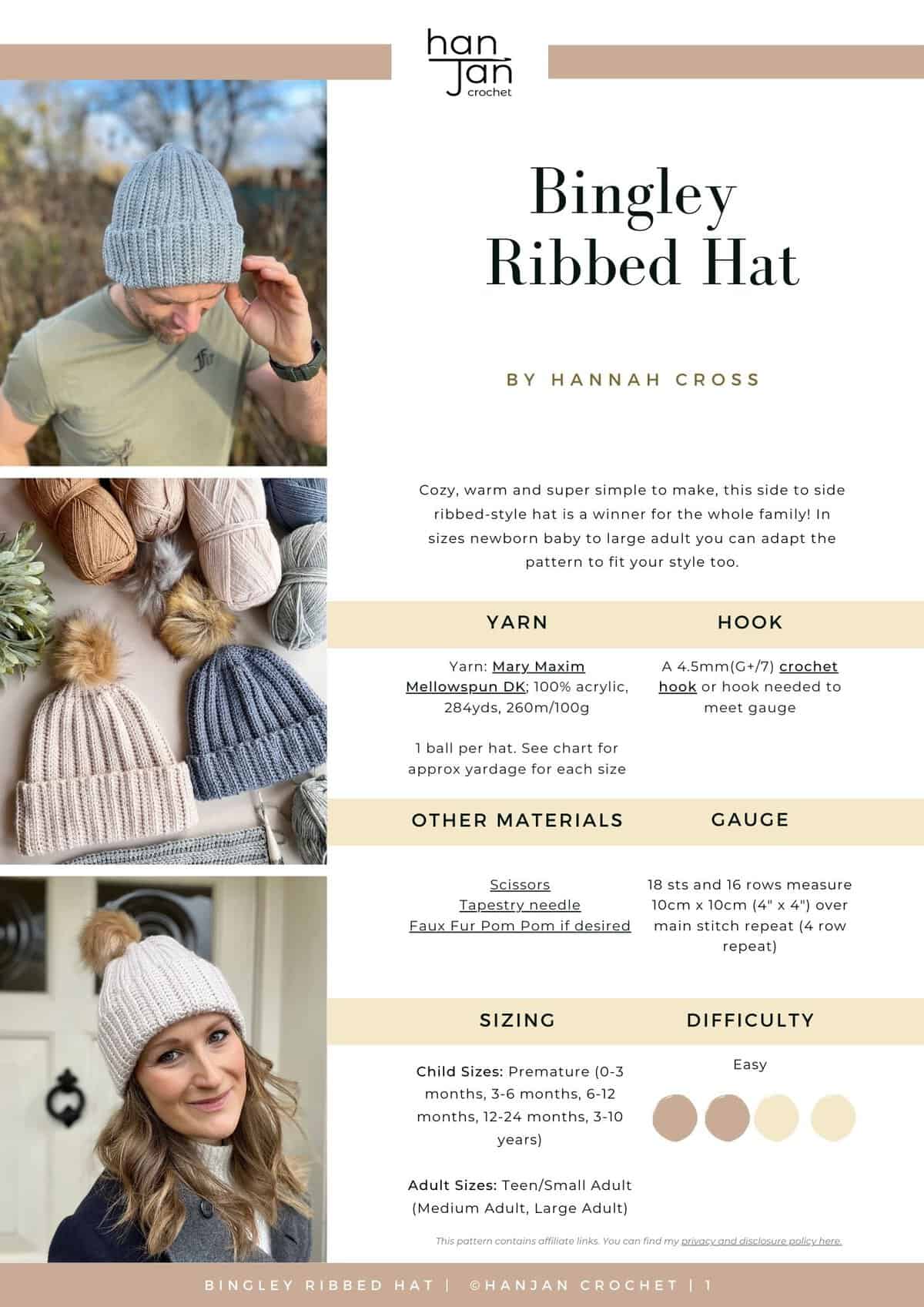 Mellowspun Ribbed Hat Pattern