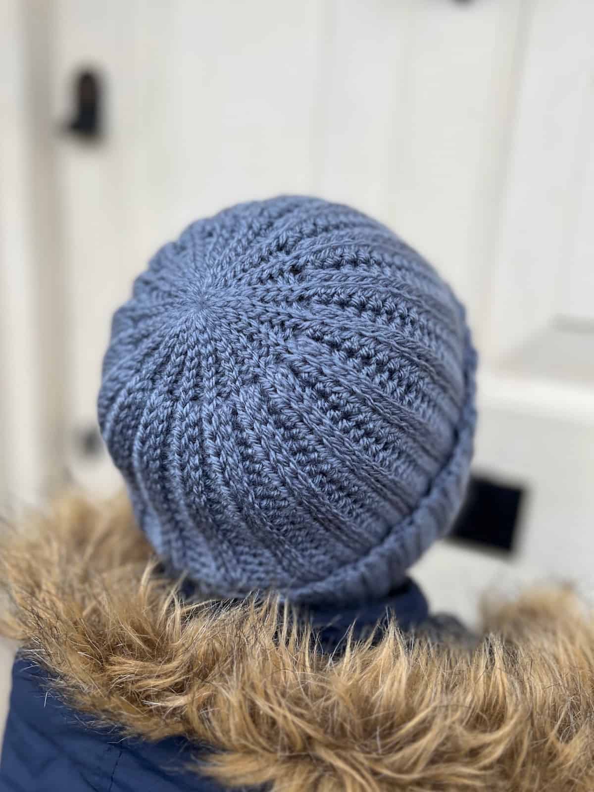 Top of crochet hat pattern with shaping in DK weight yarn.