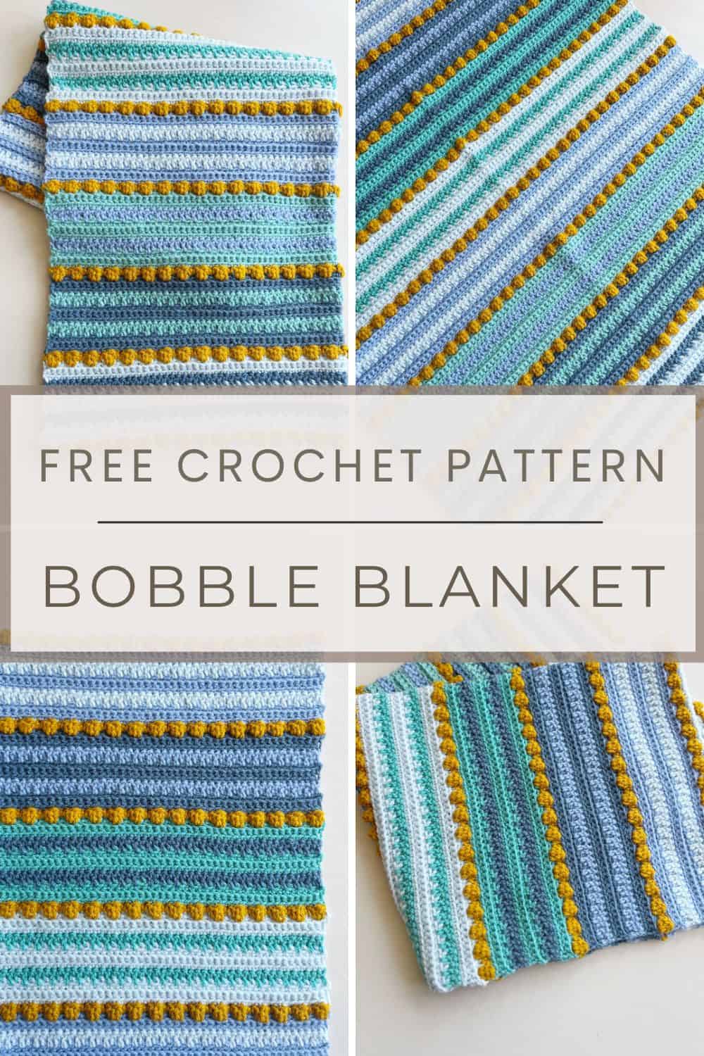 Four images of beginner friendly bobble stitch crochet blanket pattern.