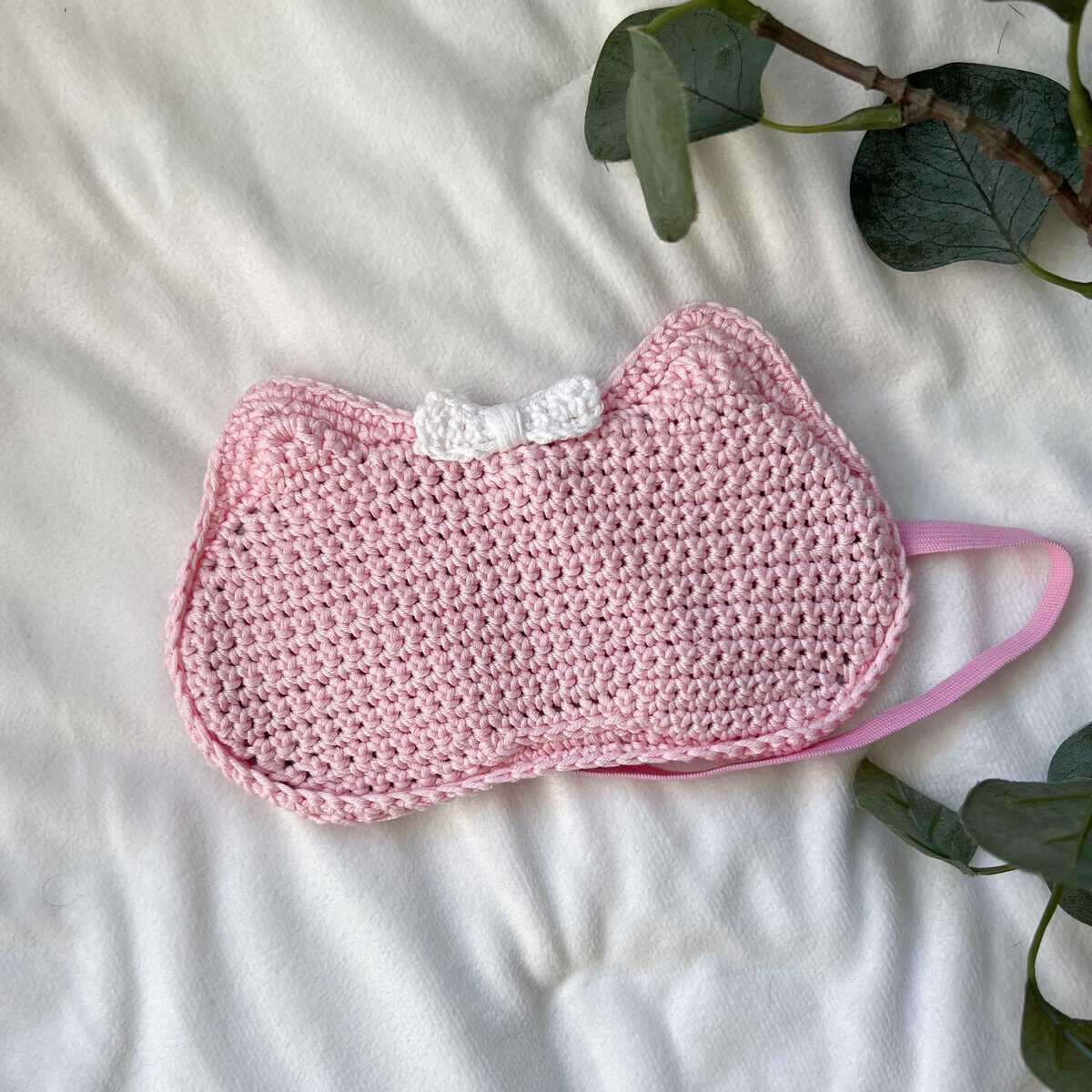 Crochet Eye Mask Pattern with Cat Ears and Bow