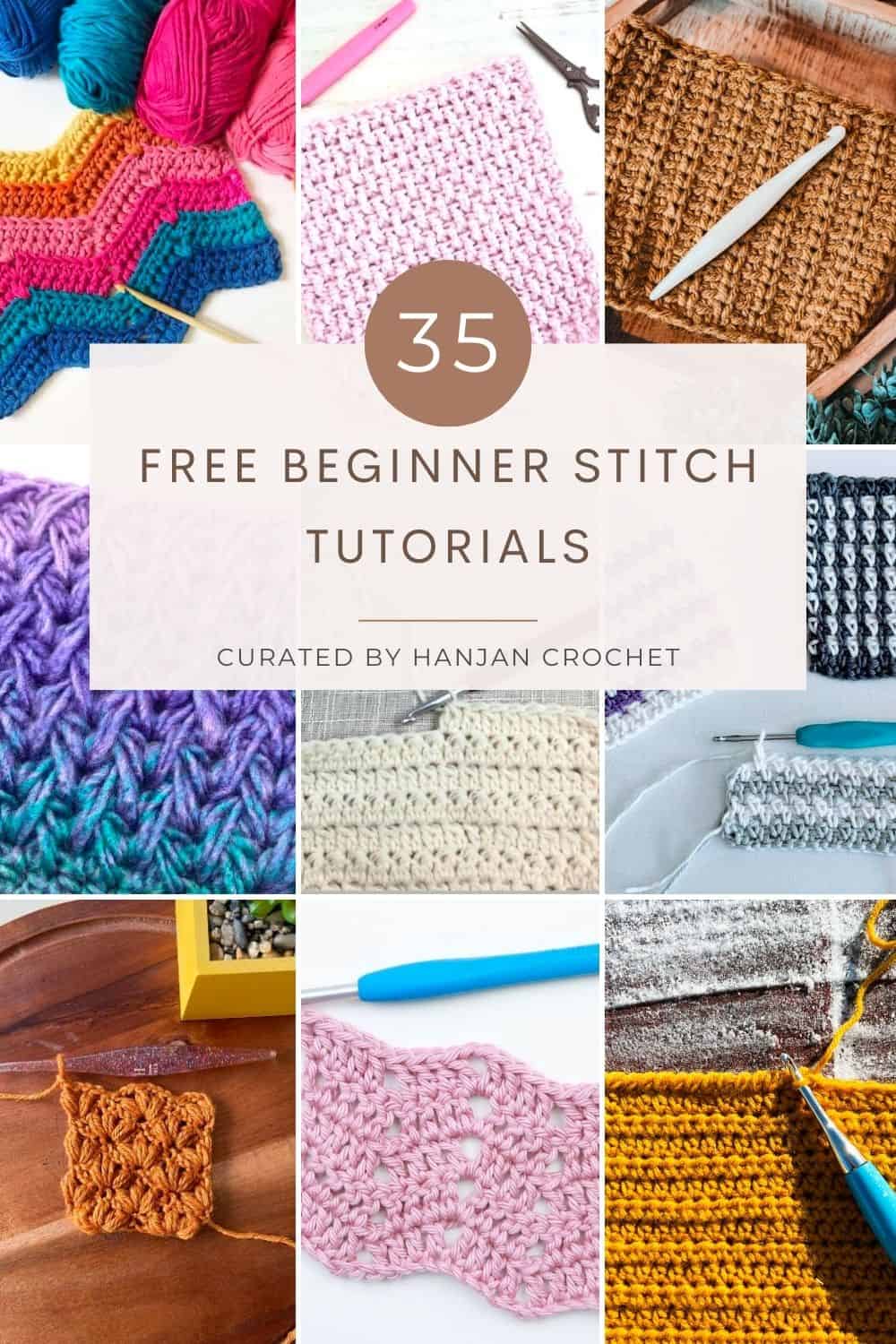 Images of 35 easy crochet stitches for beginners.