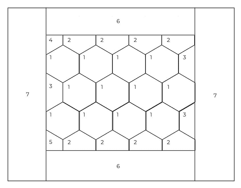 Crochet hexagon blanket diagram.