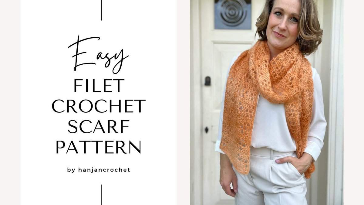 Easy filet crochet scarf video tutorial image.