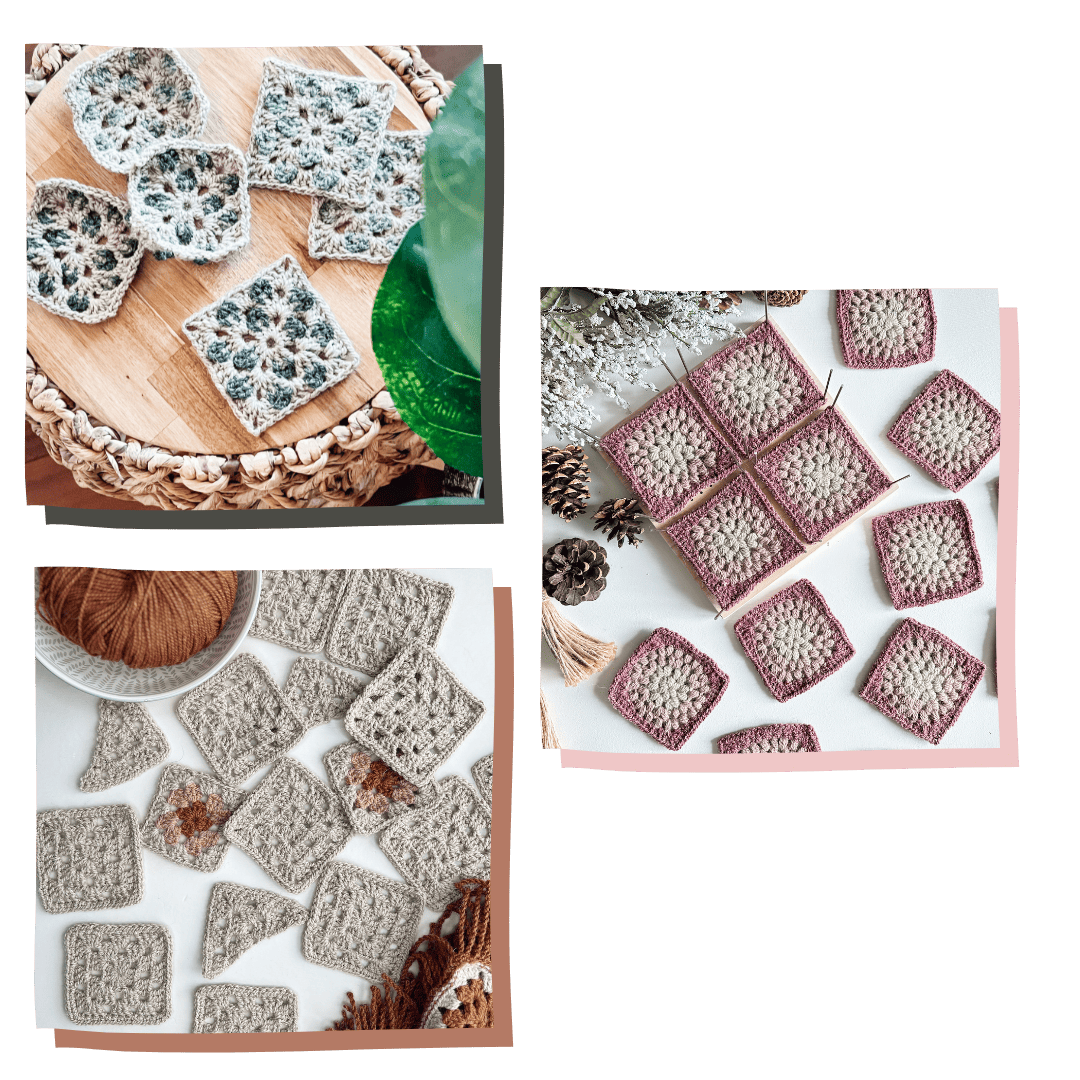 A set of crocheted coasters on a table.