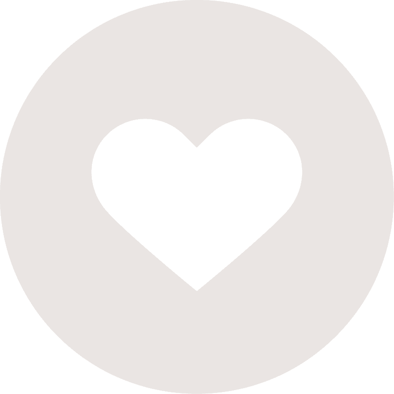 A black and white heart icon in a circle.